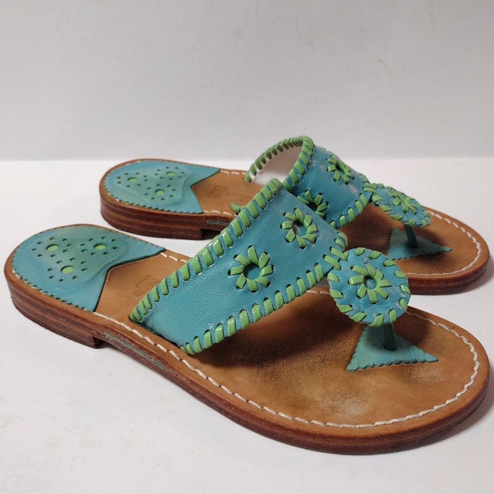 STEPHEN BONANNO Palm Beach Women's Leather Flat Thong Summer Sandals Teal 6.5 - Picture 4 of 10